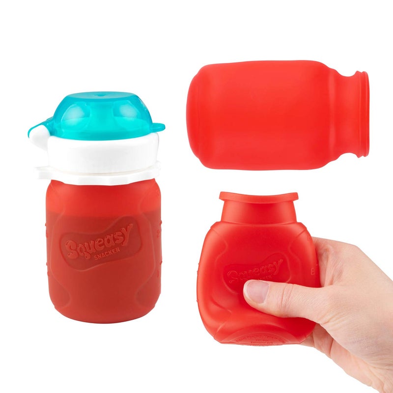 Squeasy Snacker Red 3.5 oz Squeasy Snacker Spill Proof Silicone Reusable Food Pouch - for Both Soft Foods and Liquids - Water, Apple Sauce, Yogurt, Smoothies, Baby Food - Dishwasher Safe - Image 2